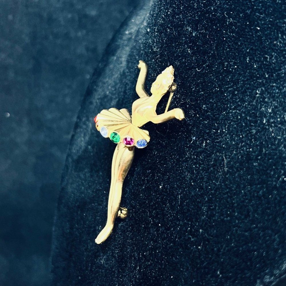 Harrice Simons Miller Gold Tone And Rhinestone Ballerina Brooch - Picture 4 of 6